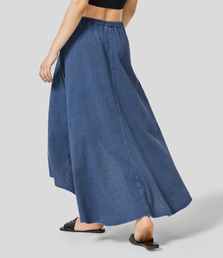 Falda Halara Flex™ Denim mezclilla elástico lavada fluida midi alta baja tiro medio