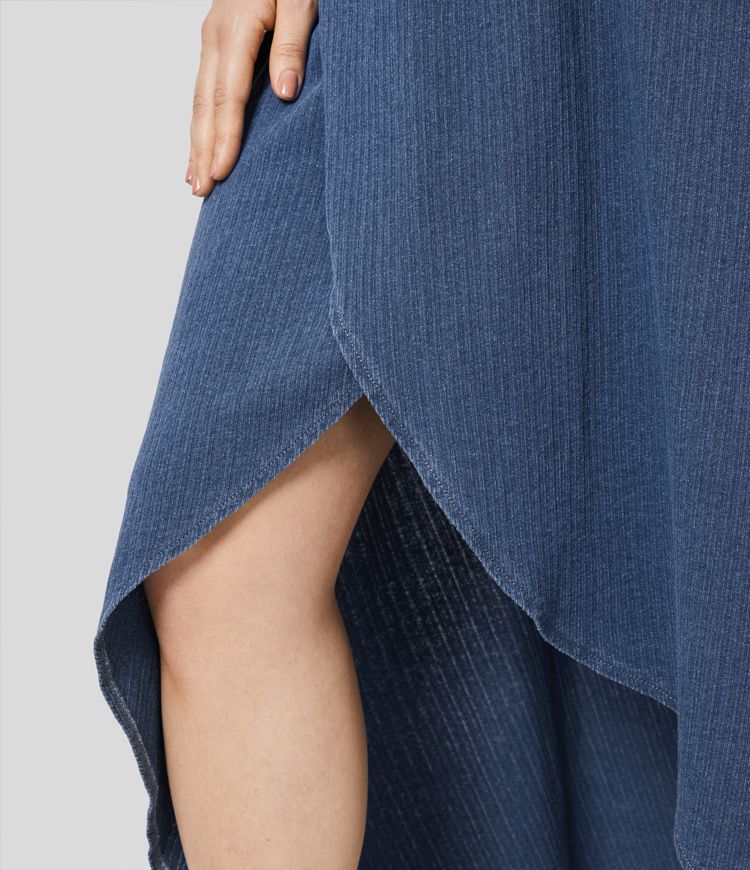 Falda Halara Flex™ Denim mezclilla elástico lavada fluida midi alta baja tiro medio