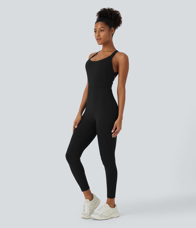 Softlyzero™ Airy U Neck G-Hook Backless Twisted Back Cool Touch Yoga Skinny Jumpsuit