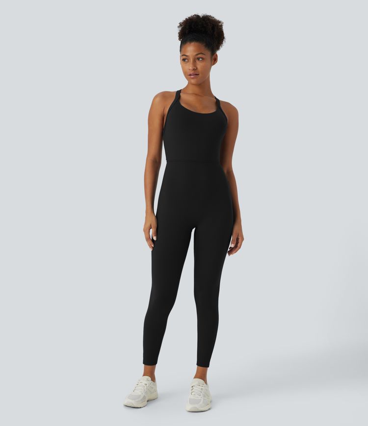 Softlyzero™ Airy U Neck G-Hook Backless Twisted Back Cool Touch Yoga Skinny Jumpsuit