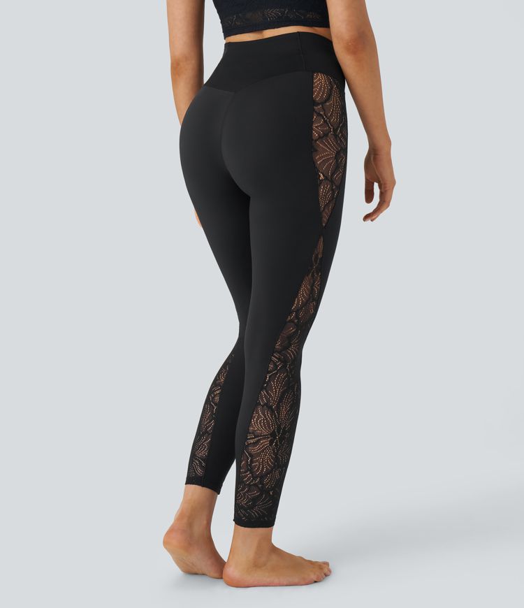 Softlyzero™ High Waisted Crossover Contrast Lace Yoga 7/8 Leggings-UPF50+