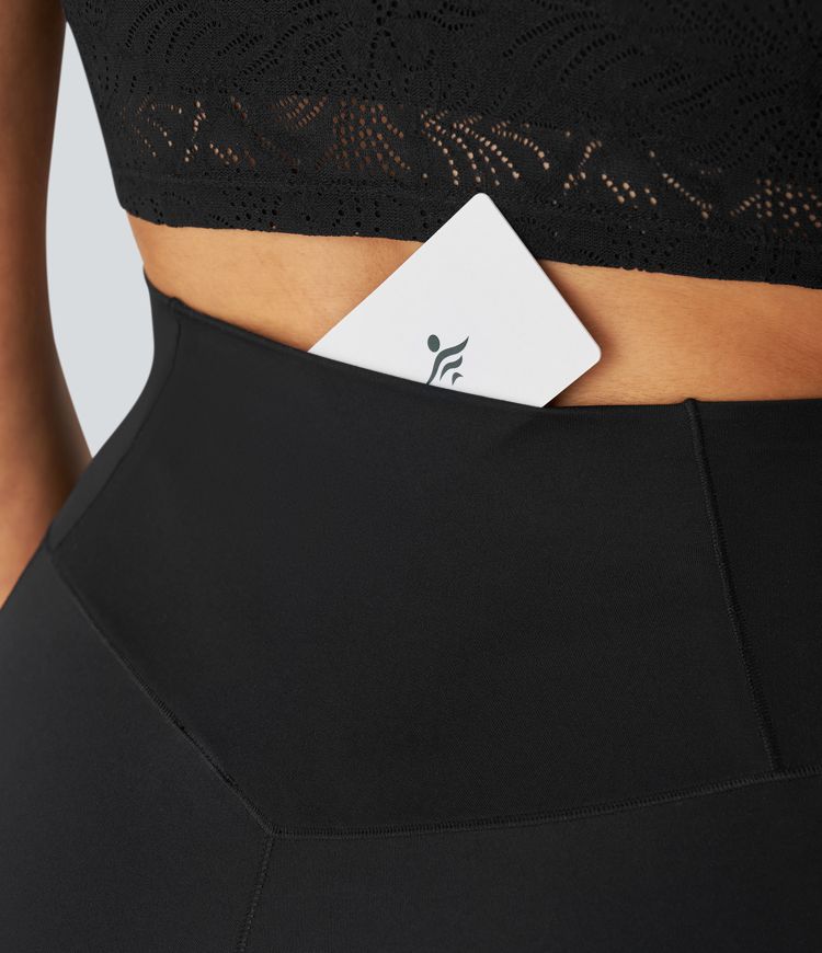 Softlyzero™ High Waisted Crossover Contrast Lace Back Pocket Yoga Leggings-UPF50+