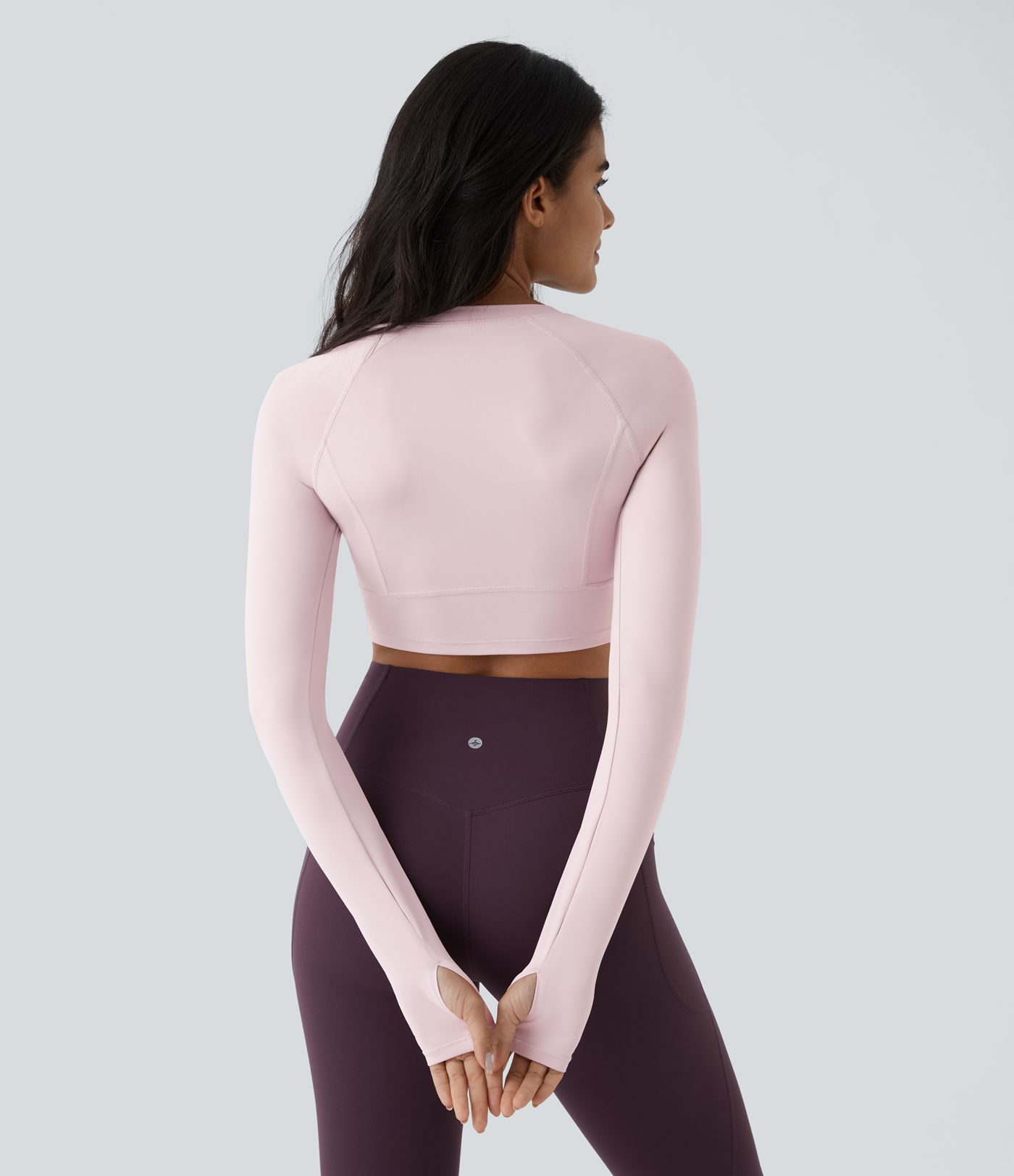 Solid Thumb Hole Crop Yoga Sports Top