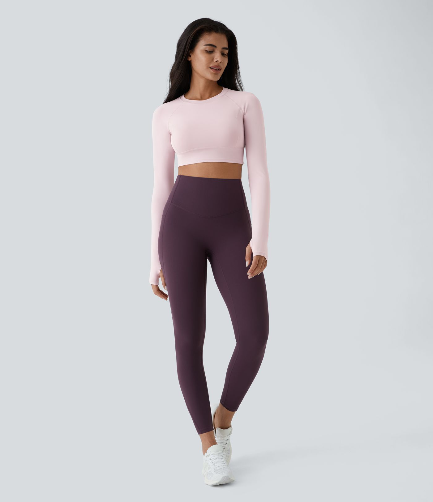 Solid Thumb Hole Crop Yoga Sports Top