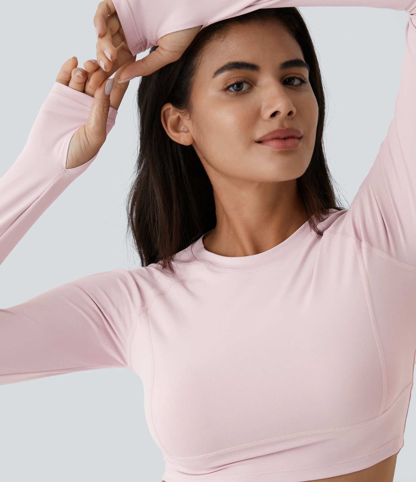 Solid Thumb Hole Crop Yoga Sports Top