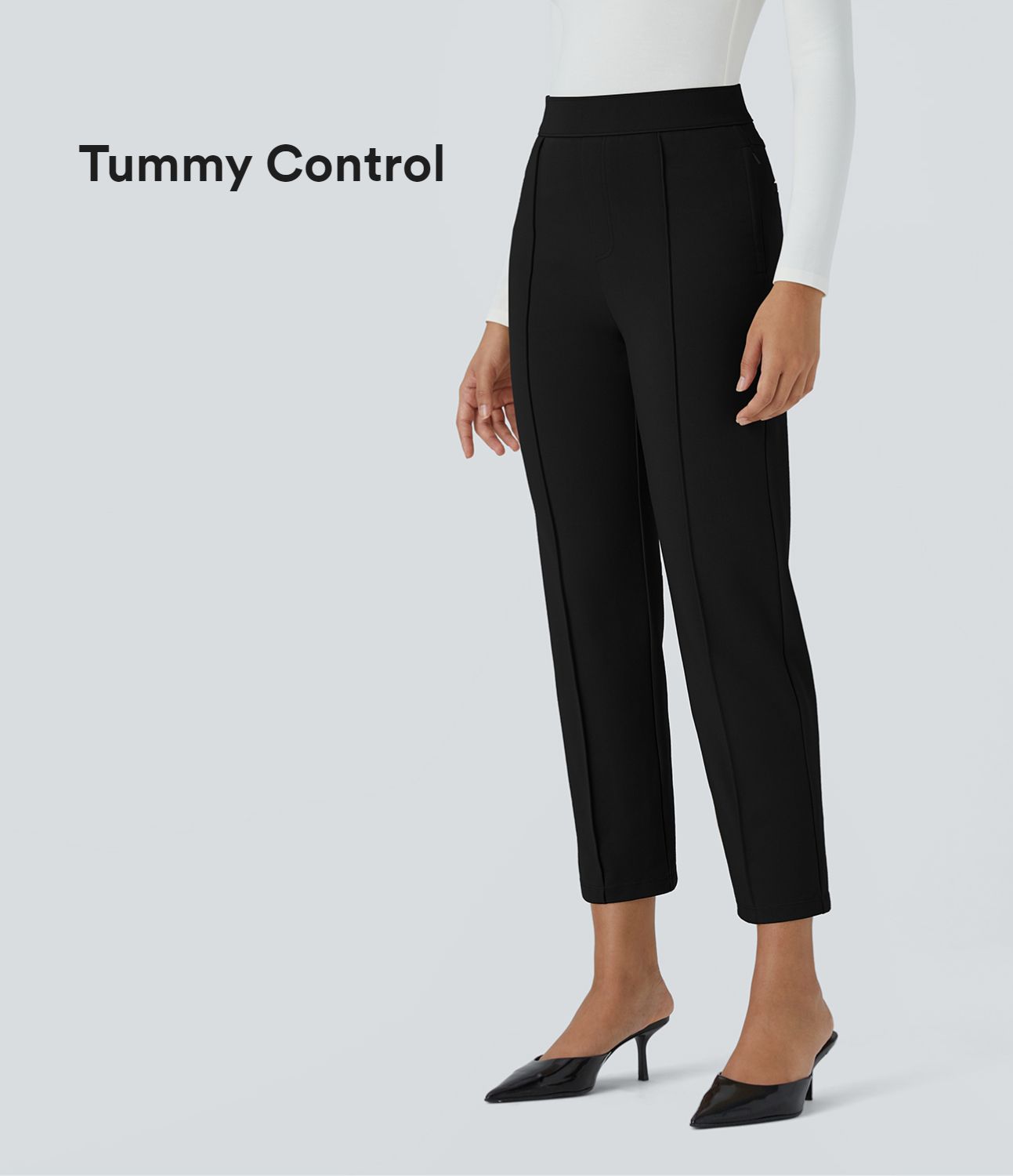Halara Flex™ Mid High Waisted Tummy Control Side Zip Pocket Slim Work Trousers