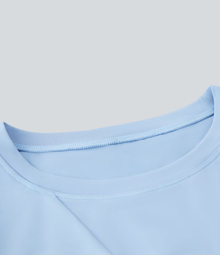 Round Neck Long Sleeve Hem Slim Cropped Yoga Sports Top