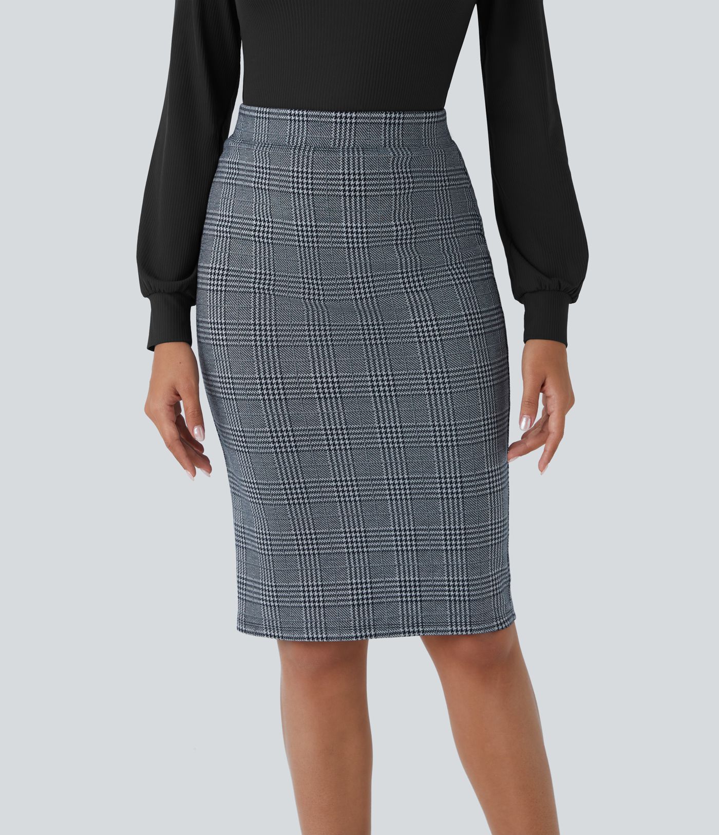 Hohe Taille Saum Hahnentrittmuster Kariert Büro Bleistiftrock