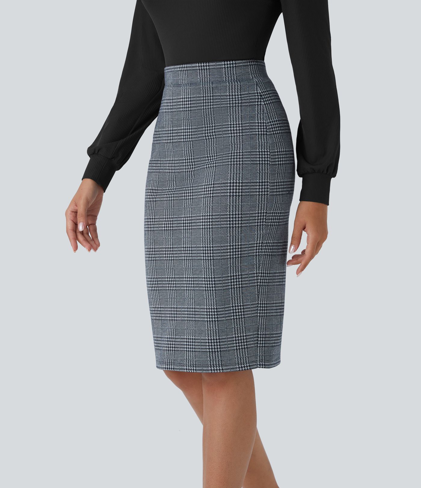 Hohe Taille Saum Hahnentrittmuster Kariert Büro Bleistiftrock