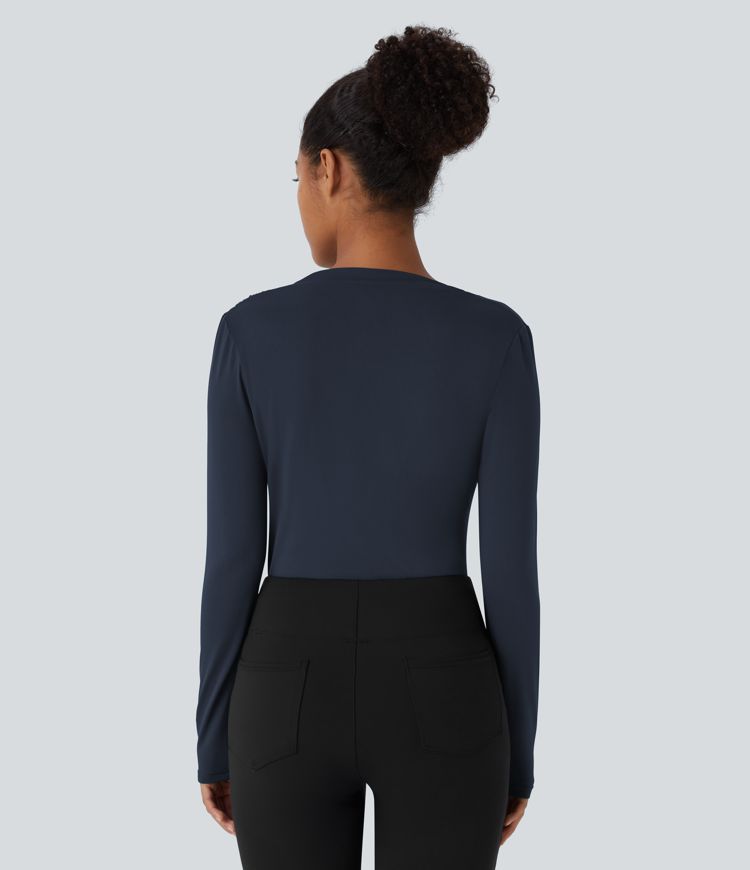 Cowl Neck Ruched Long Sleeve Slim Work Top