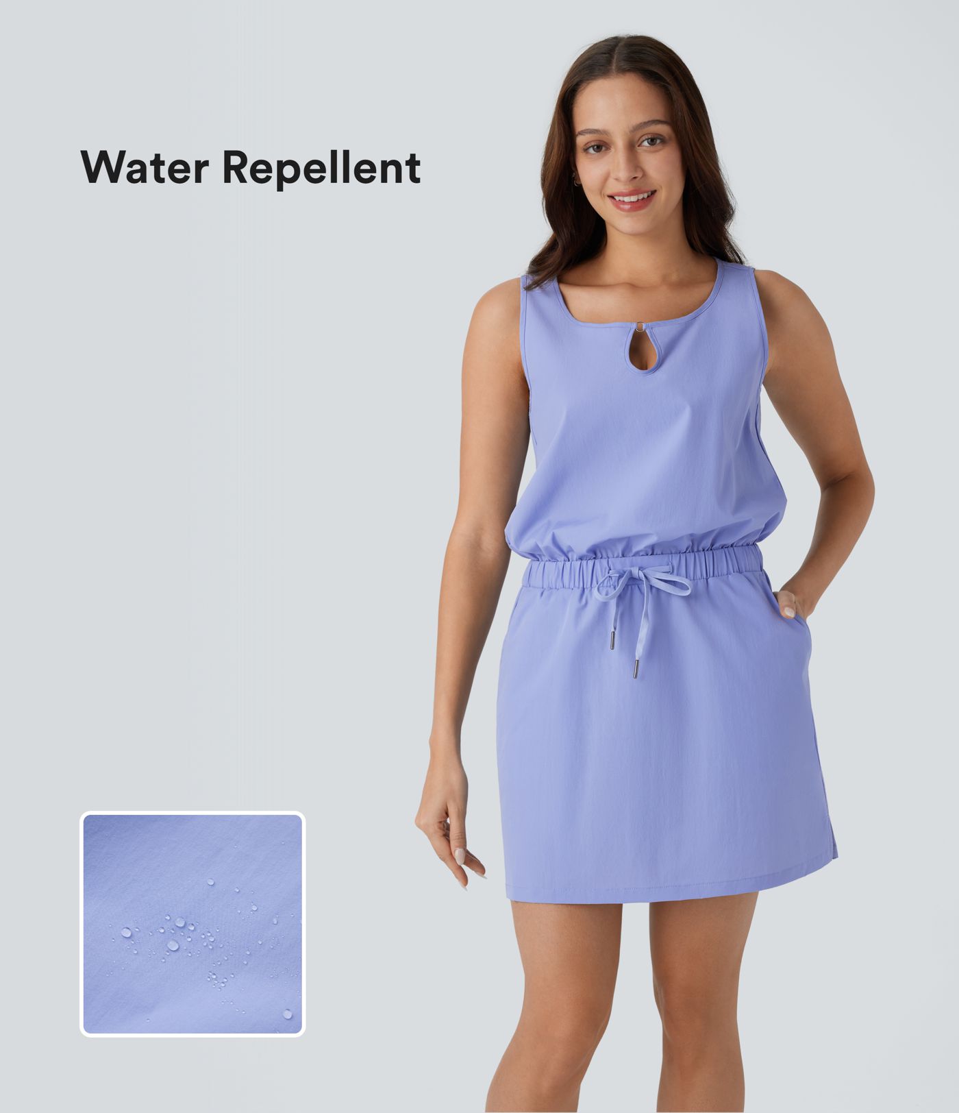 Mini Vestido deportivo senderismo resistente agua sin mangas bolsillo lateral cordón ajustable