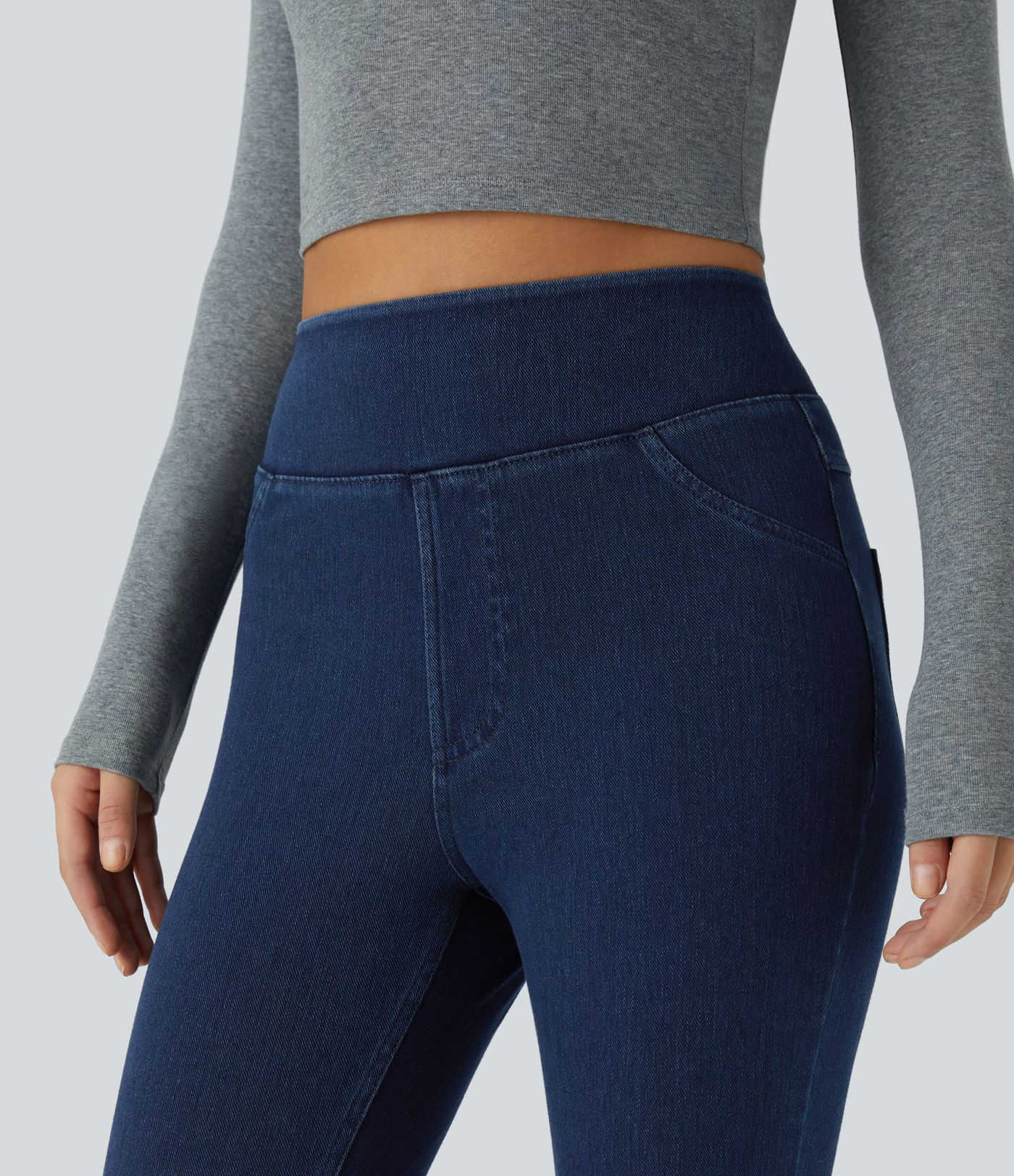 Halara Flex™ Jeans Jeggings aus elastischem Strick-Denim mit hohem Bund und Gesäßtaschen