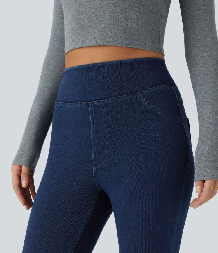 Halara Flex™ Jeans Jeggings aus elastischem Strick-Denim mit hohem Bund und Gesäßtaschen