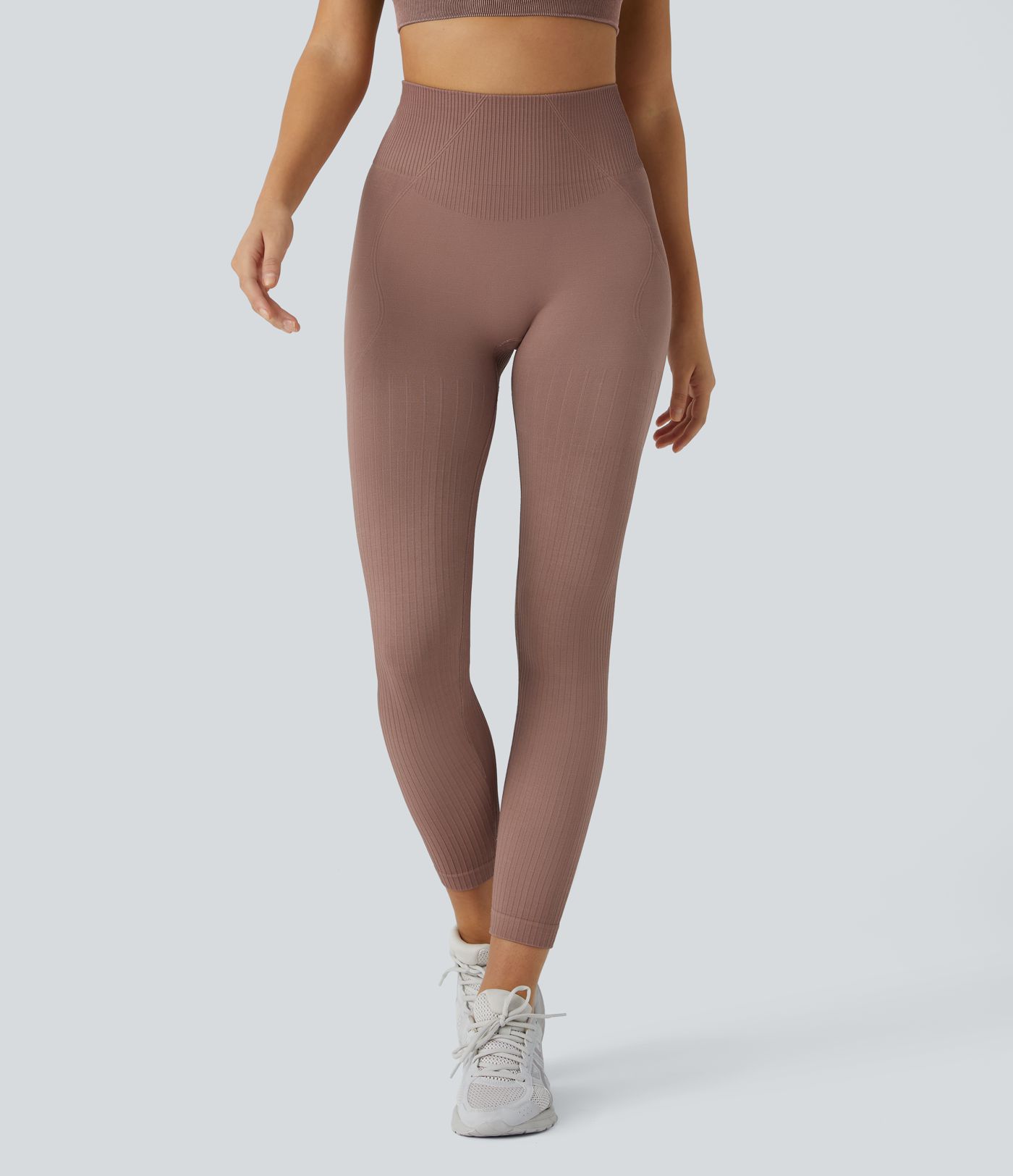 Leggings de entrenamiento acanalados con tiro alto suaves y sin costuras con control de abomen y push-up