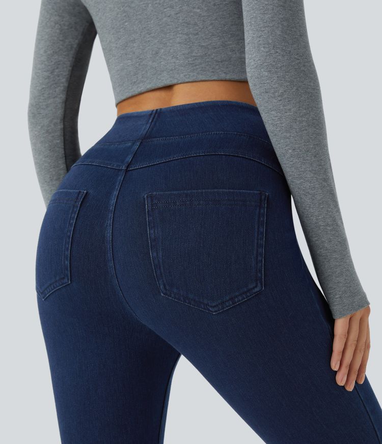Halara Flex™ Jeans Jeggings aus elastischem Strick-Denim mit hohem Bund und Gesäßtaschen