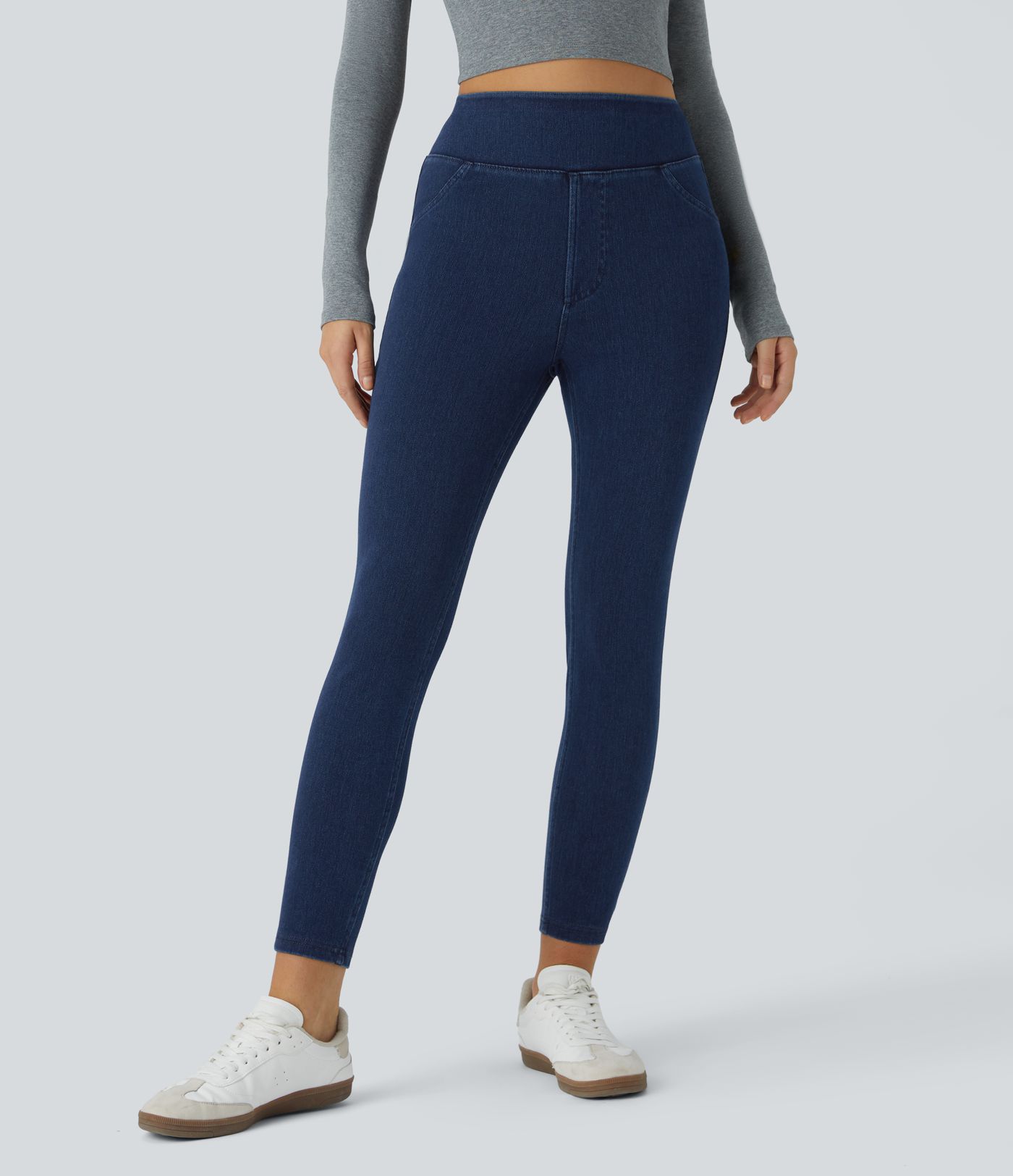 Halara Flex™ Jeans Jeggings aus elastischem Strick-Denim mit hohem Bund und Gesäßtaschen