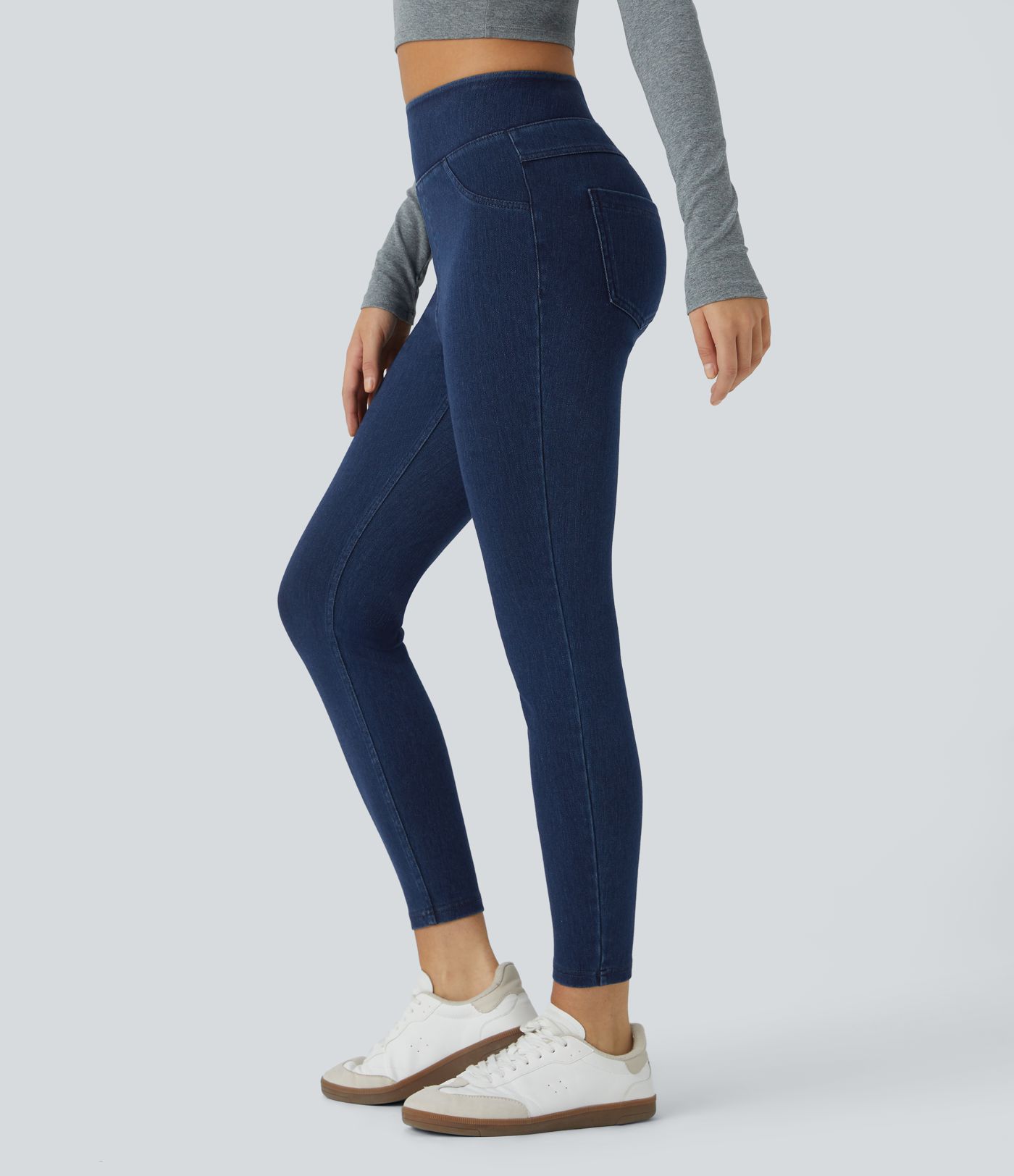 Halara Flex™ Jeans Jeggings aus elastischem Strick-Denim mit hohem Bund und Gesäßtaschen