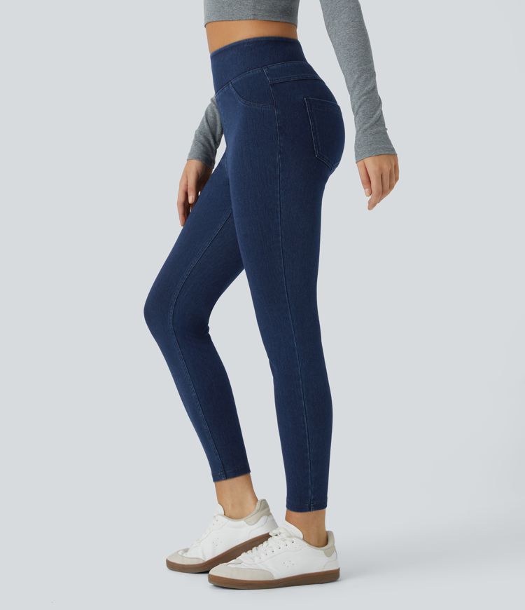Halara Flex™ Jeans Jeggings aus elastischem Strick-Denim mit hohem Bund und Gesäßtaschen