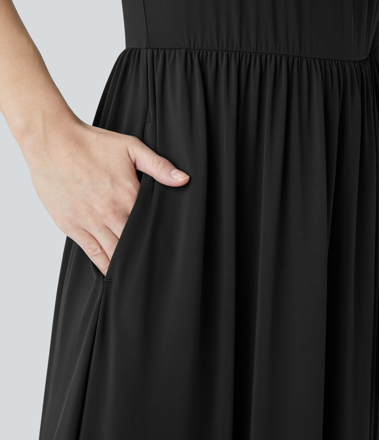 Vestido largo fiesta holgado cuello halter ajustable lazo espalda bolsillo lateral dobladillo dividido