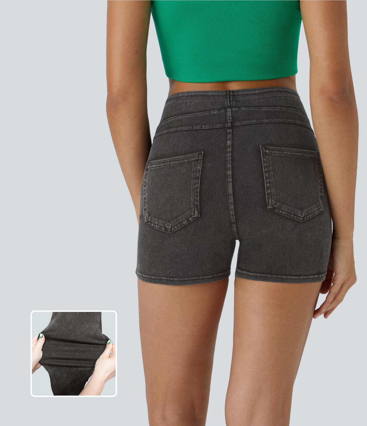 Pantalón corto Halara Flex™ Denim mezclilla elástico bolsillo lateral trasero tiro alto 7.5cm