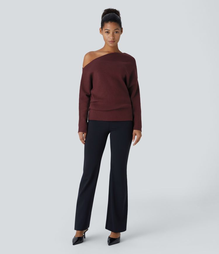 Schulterfreier, langärmliger Pullover mit Schlitz