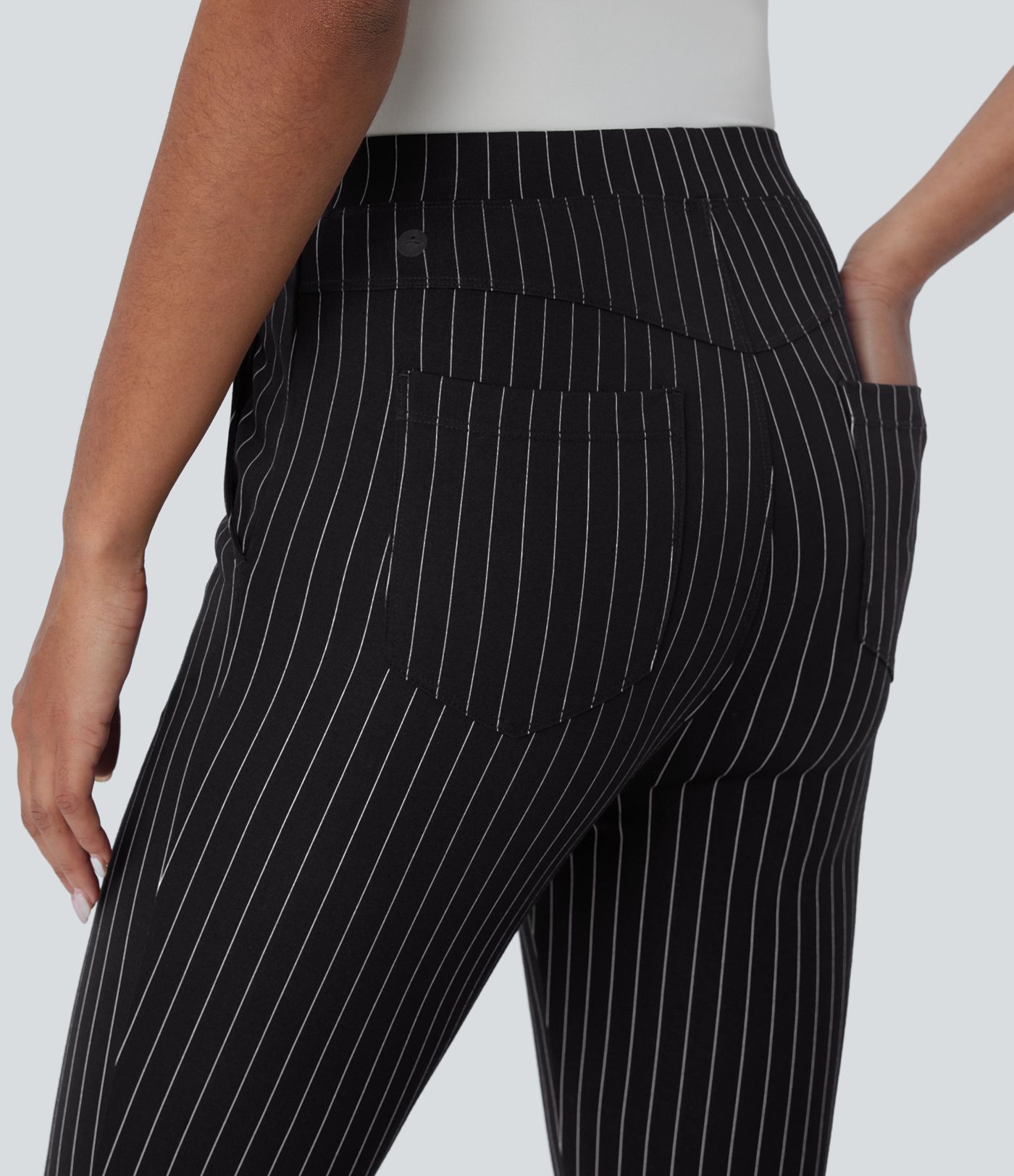 Pantalones de trabajo delgados a rayas con bolsillos de cintura alta y toque fresco