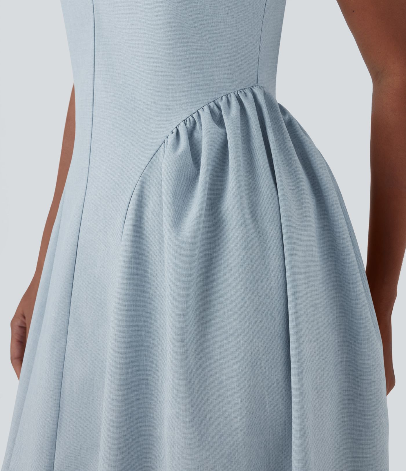 Vestido largo resort cuello redondo botón abertura sin mangas cremallera invisible