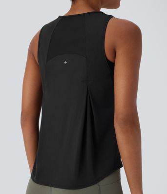 Contrast Mesh Curved Hem Cool Touch Quick Dry Running Tank Top
