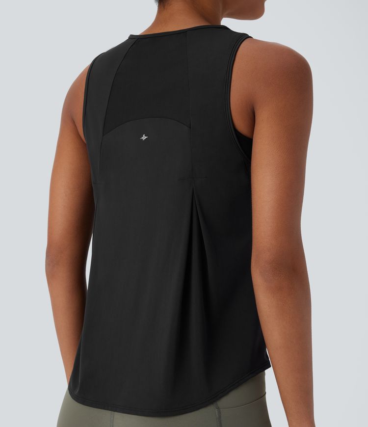 Contrast Mesh Curved Hem Cool Touch Quick Dry Running Tank Top