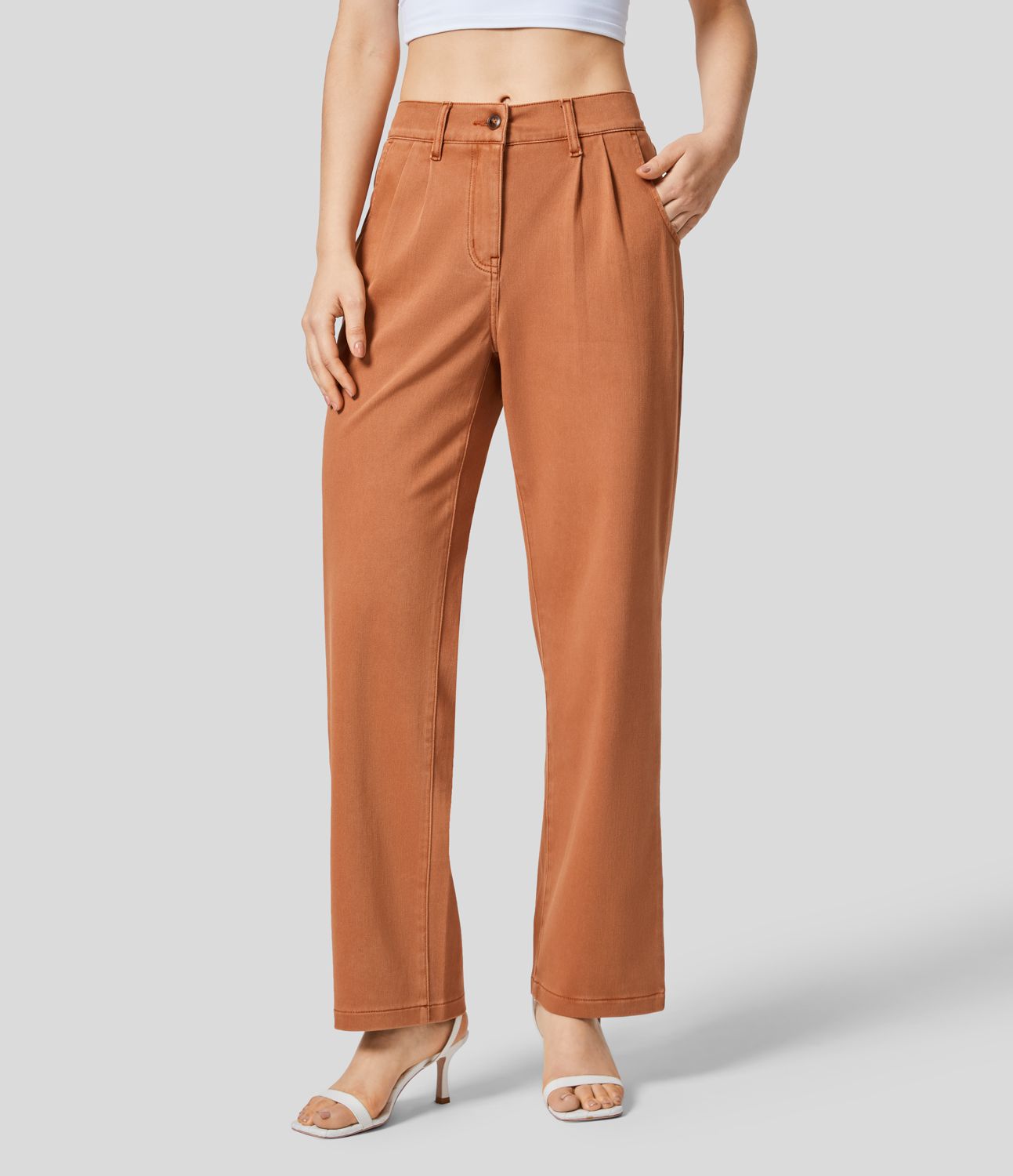 Halara Flex™ Mid Rise Button Zipper Side Pocket Straight Leg Colorful Stretchy Knit Casual  Jeans