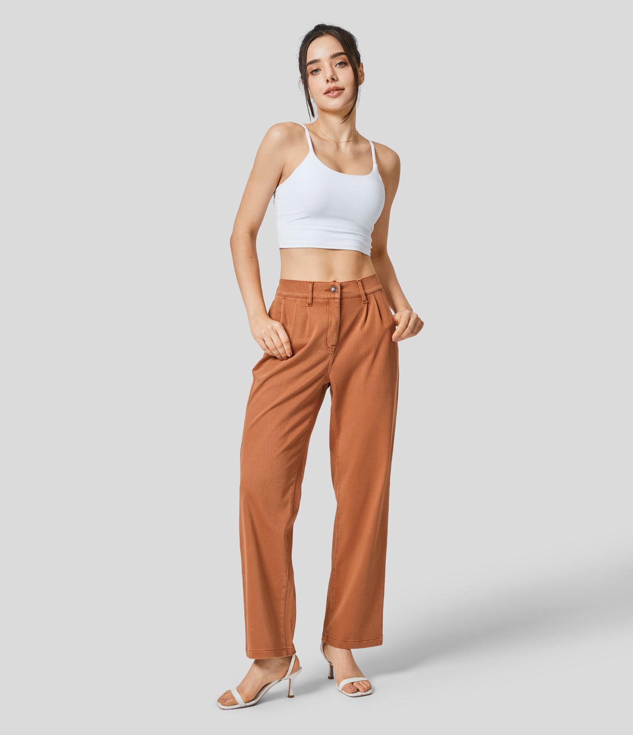 Halara Flex™ Mid Rise Button Zipper Side Pocket Straight Leg Colorful Stretchy Knit Casual  Jeans