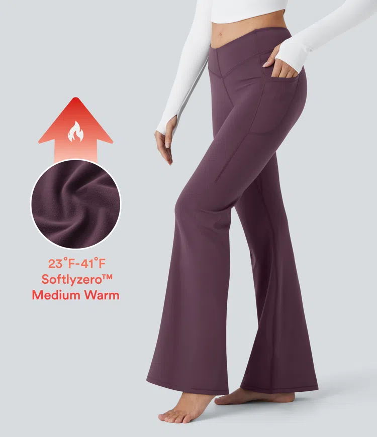 SoftlyZero™ Plush Thermal High Waisted V Shaped Pocket Yoga Flare Pants