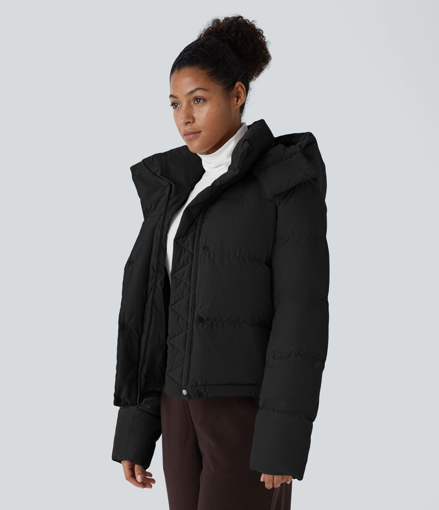 Veste matelassée décontractée à capuche amovible, manches longues, poche invisible et coupe détendue