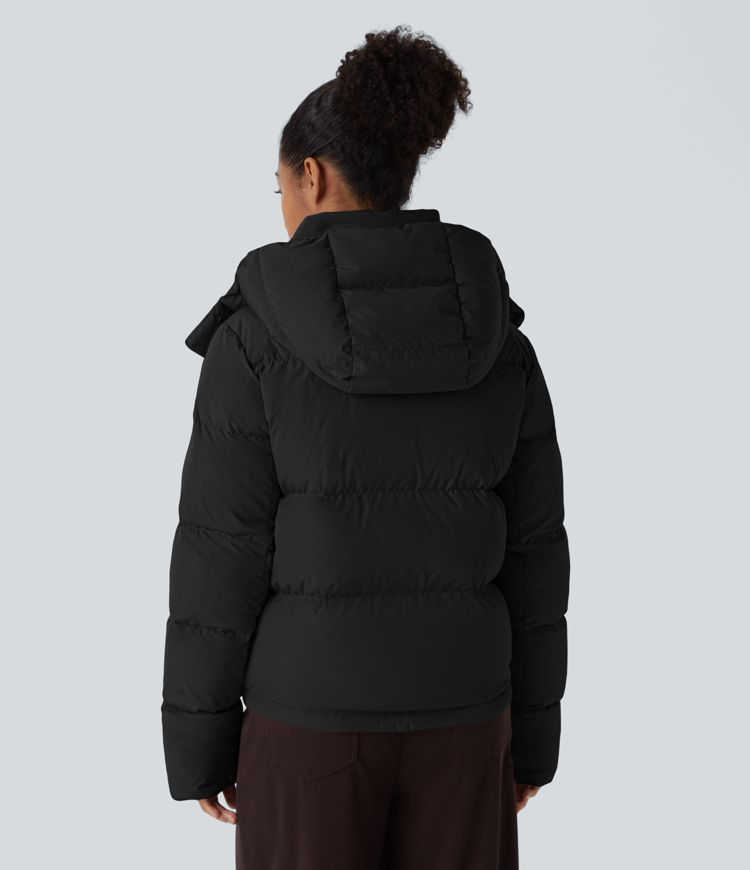 Removable Hood Long Sleeve Invisible Pocket Relaxed Casual Puffer Down Jacket