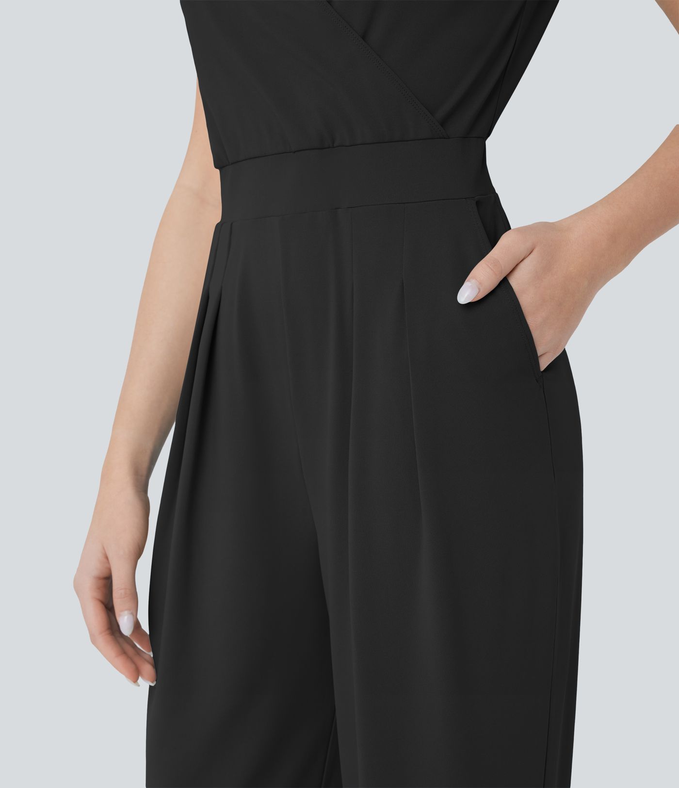 Mono yoga cuello V manga corta cruzada bolsillo lateral