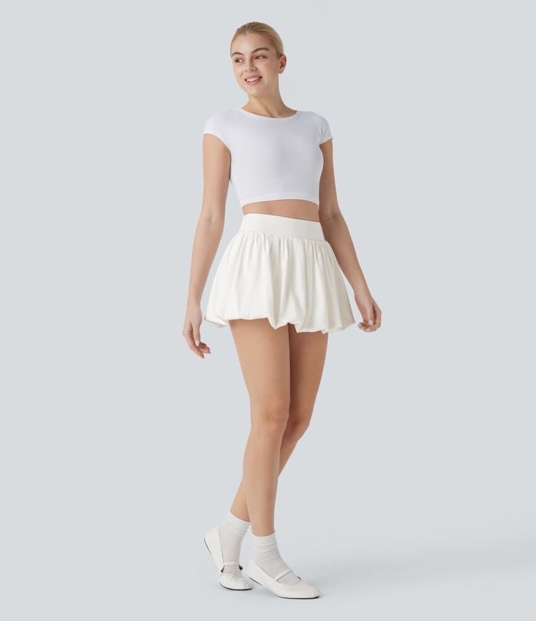 High Waisted Invisible Zipper 2-in-1 Micro Mini Casual Bubble Skirt