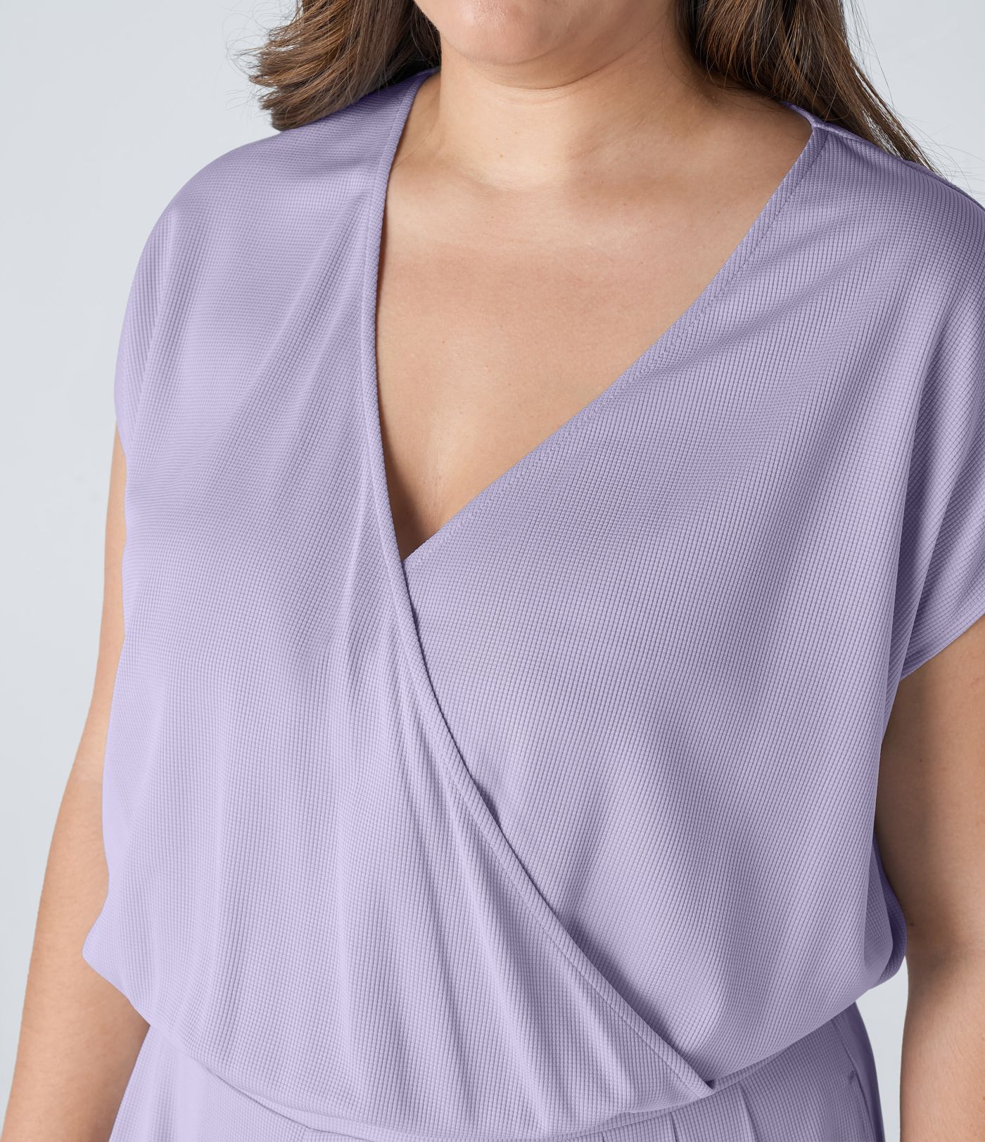 V Neck Short Sleeve Side Pocket Wide Leg Flowy Waffle Casual Plus Size Jumpsuit