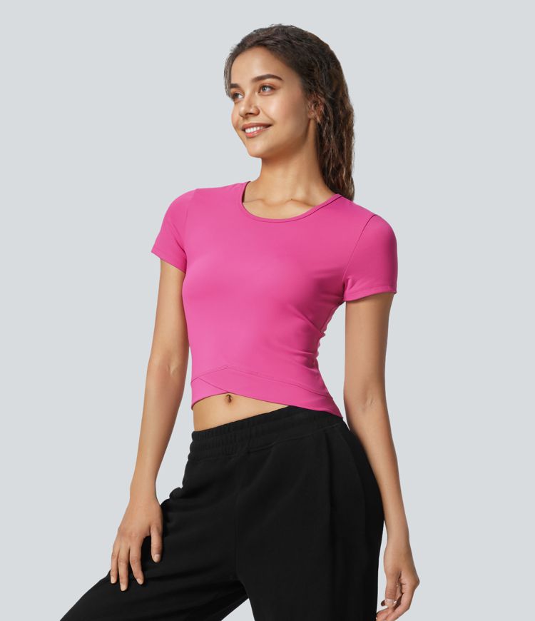 Softlyzero™ Plush Crossover Hem Cropped Yoga Sports Top-UPF50+