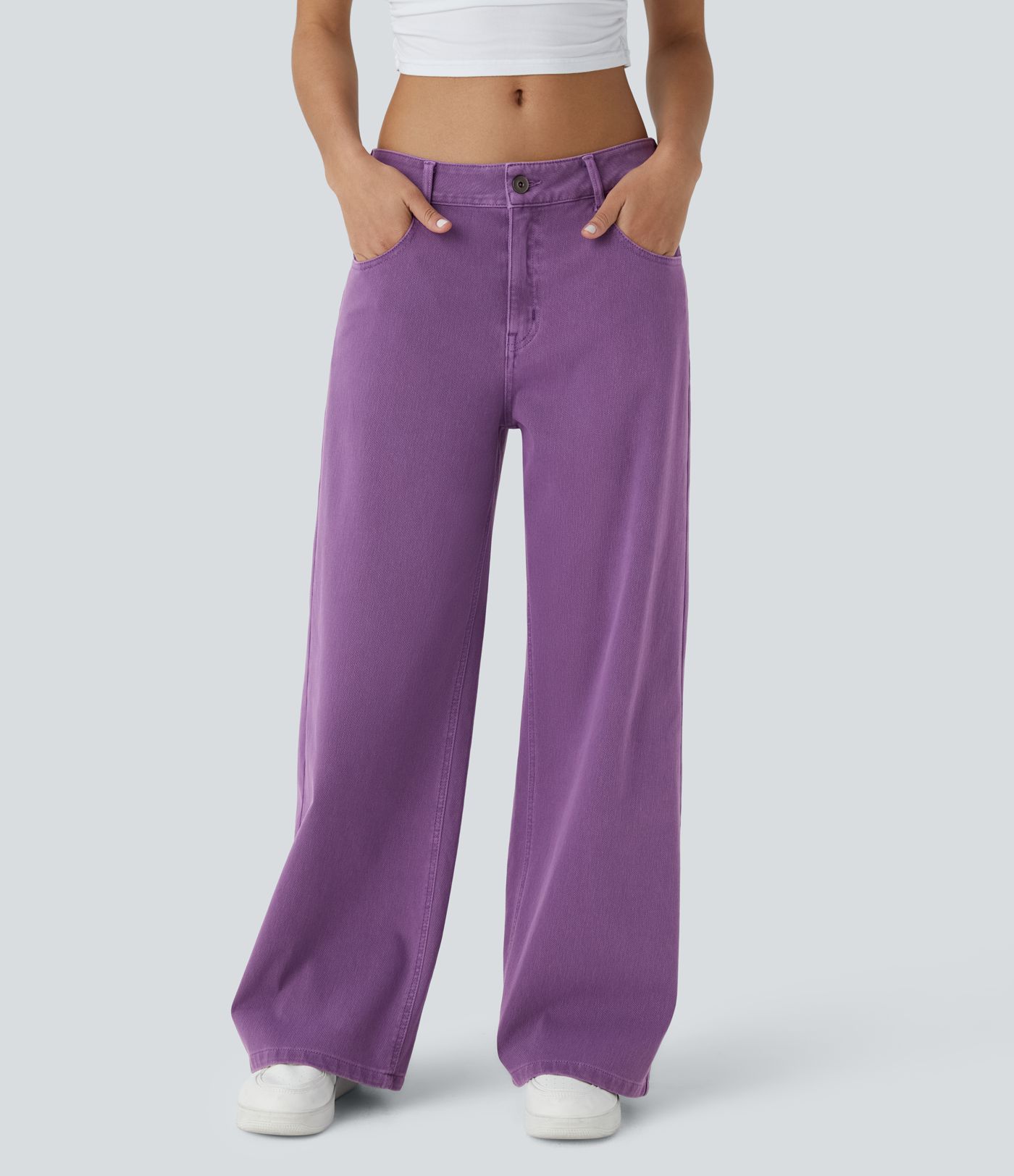 Jeans Baggy Halara Flex™ Denim tiro bajo botón cremallera pierna ancha colorido elástico múltiple bolsillo