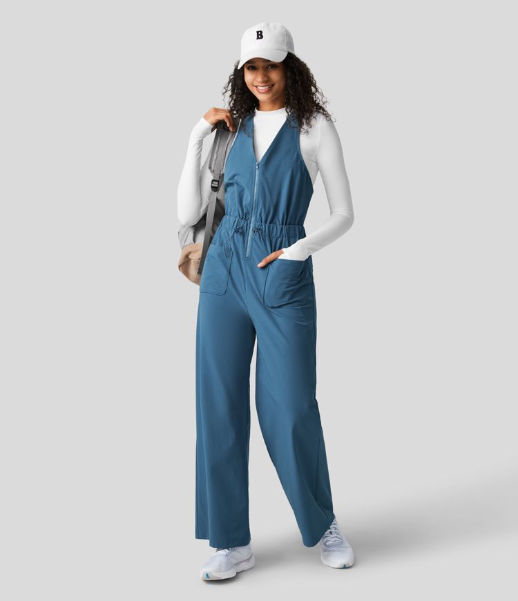 Women’s Zipper Adjustable Drawcord Front Pocket Crisscross Hiking