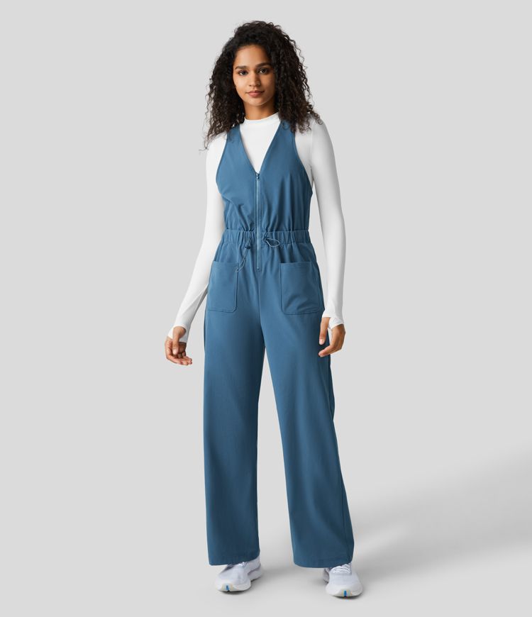 Women’s Zipper Adjustable Drawcord Front Pocket Crisscross Hiking