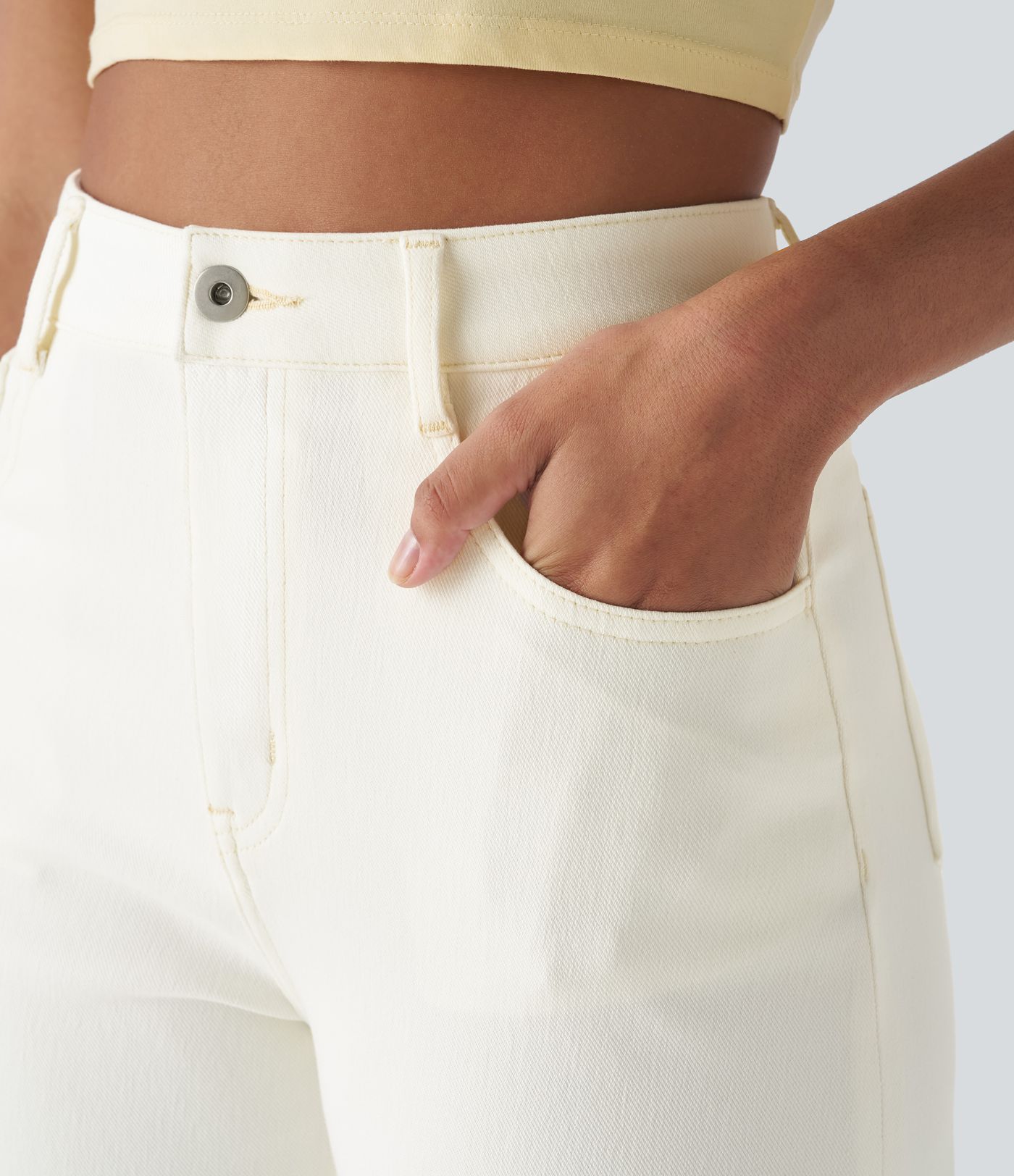 Halara Flex™ Jean Larges Taille Haute Ourlet Roulotté Multiples Poches