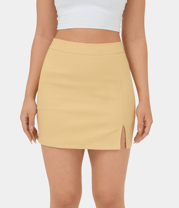 Mini Jupe Casual Super Taille Haute avec Ourlet Fendu