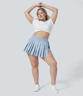 Breezeful™ Plus Size plissierter 2-in-1-Minirock mit hohem Bund, Seitentaschen und verstellbarer Schnalle, schnell trocknend