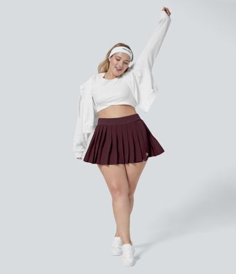 Breezeful™ High Waisted Pleated 2-in-1 Side Pocket Adjustable Buckle Quick Dry Micro Mini Casual Plus Size Skirt