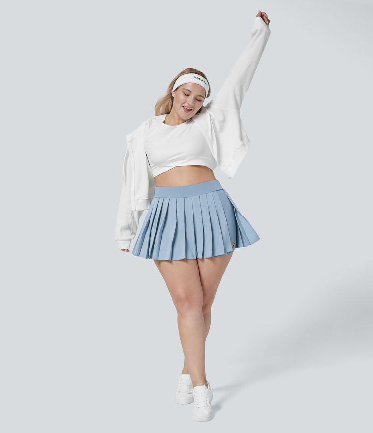 Breezeful™ Plus Size plissierter 2-in-1-Minirock mit hohem Bund, Seitentaschen und verstellbarer Schnalle, schnell trocknend