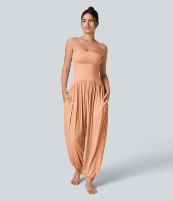 Ribbed Tube Backless Side Pocket Casual Jumpsuit Ribbed Tube Backless Side Pocket Casual Jumpsuit