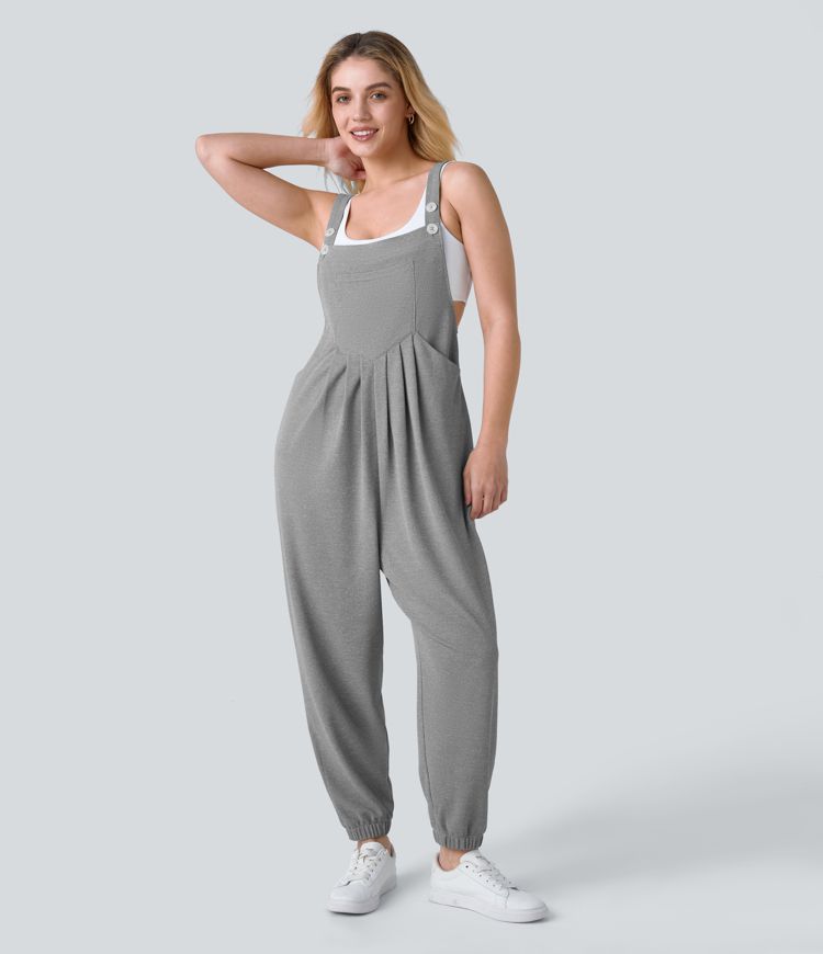 Pockets Waffle Casual Jogger Overalls