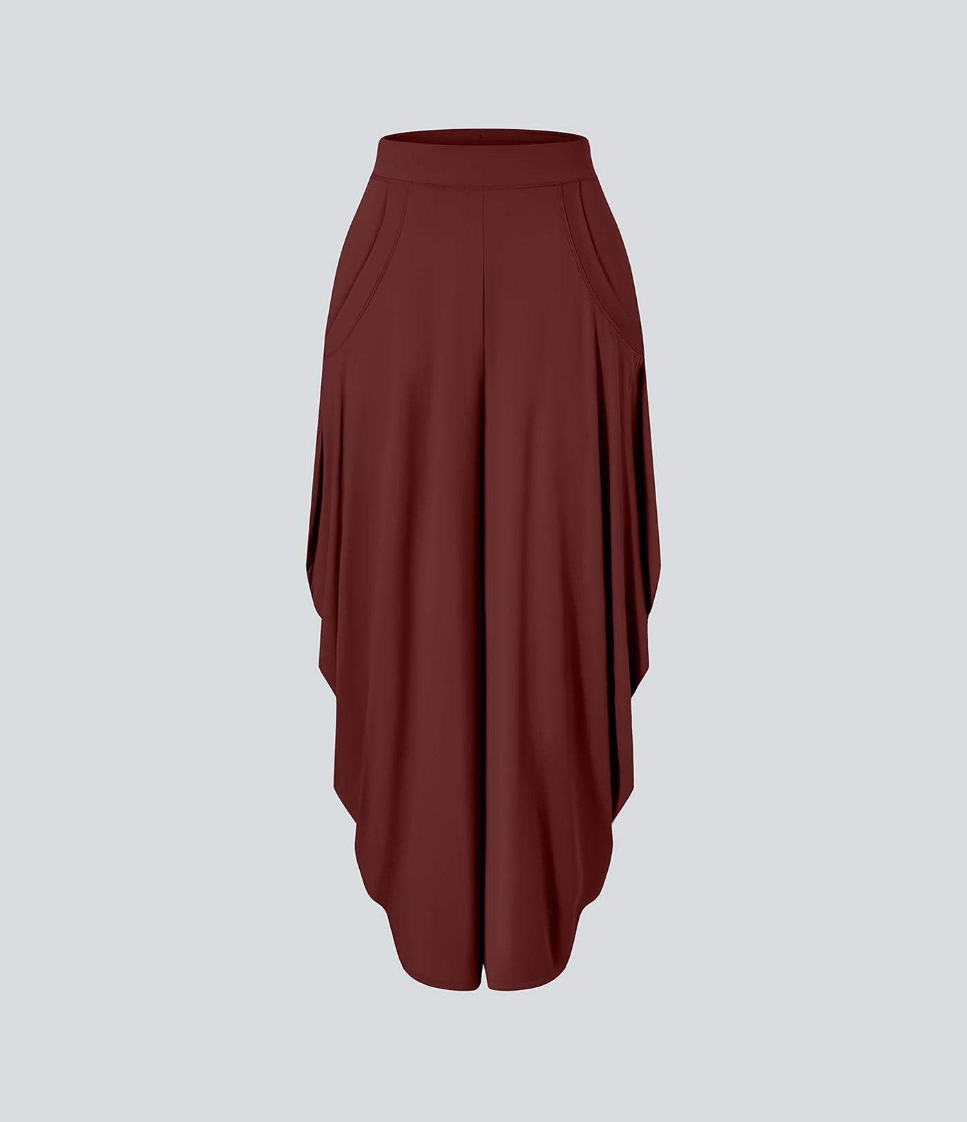 Mid Rise Pockets Draped Wide Leg Casual Pants