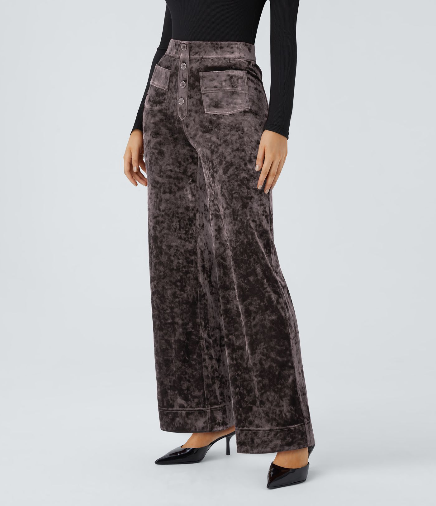 Pantalon en velours taille haute, coupe droite, avec poches et style décontracté